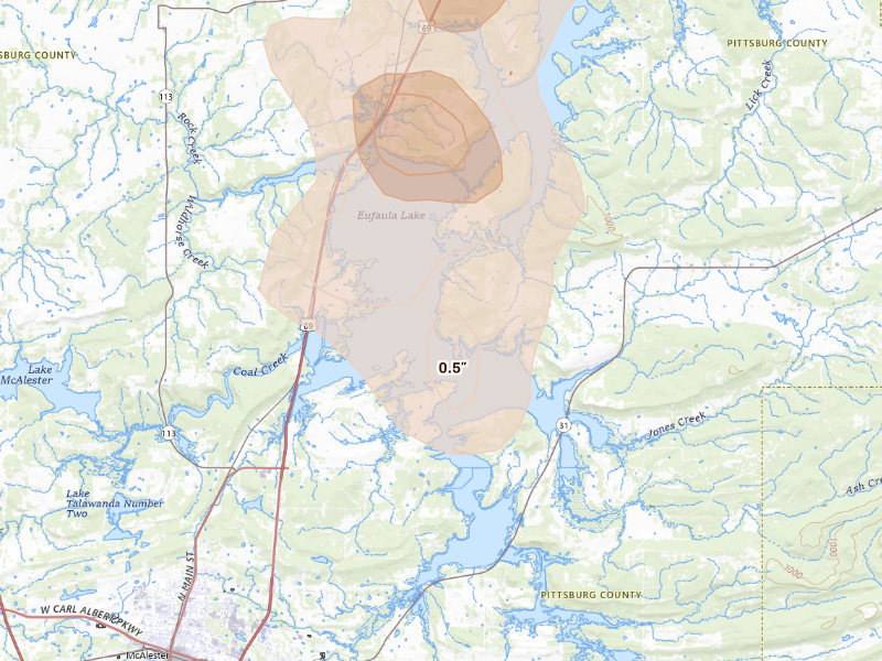 Radar-estimated hail-size map of the storm over Mcalester, OK