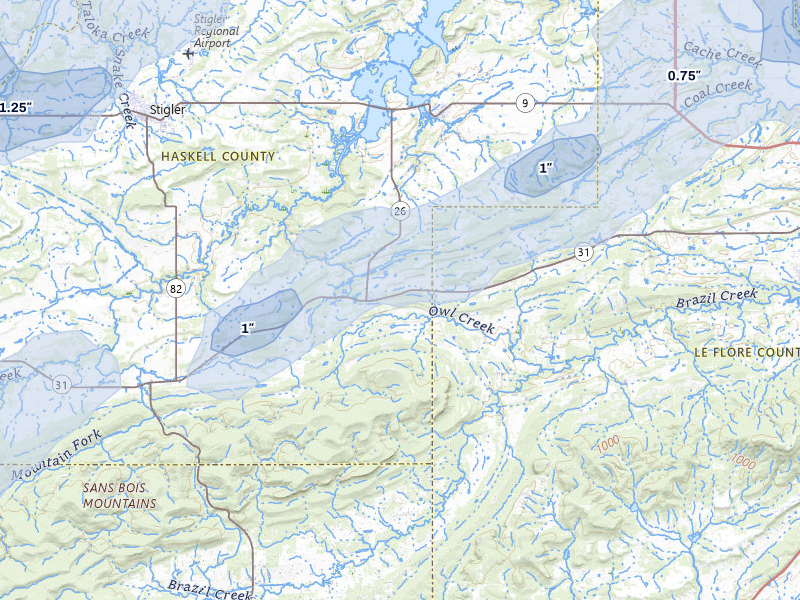 NEXRAD radar-signature map of the hail storm over Mccurtain, OK on Mar 4, 2026
