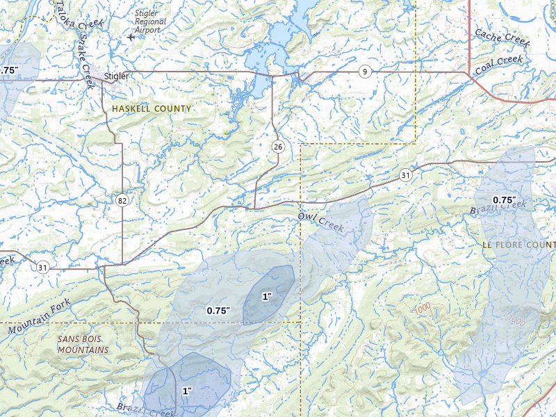 NEXRAD radar-signature map of the hail storm over Mccurtain, OK on Mar 6, 2026