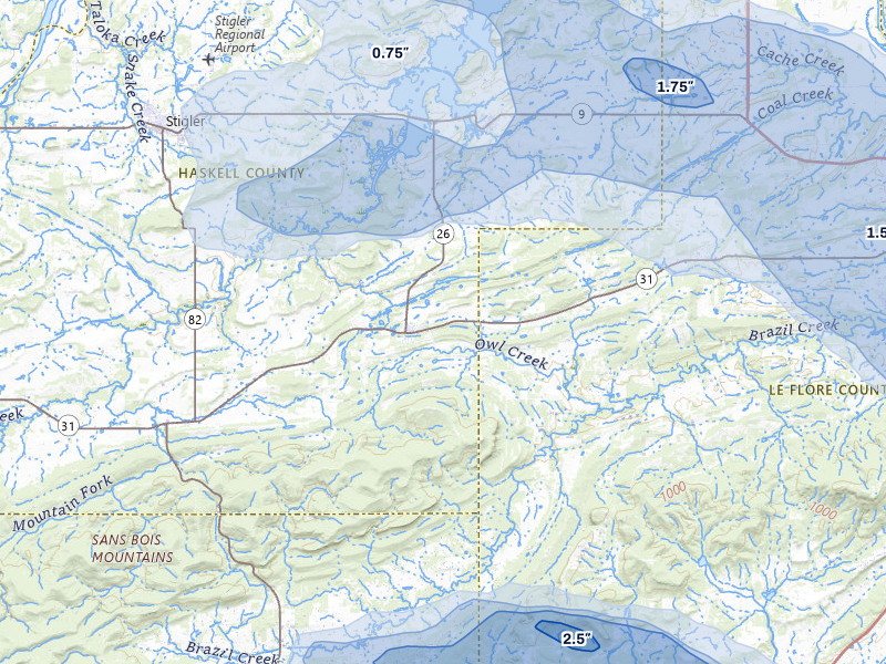 NEXRAD radar-signature map of the hail over Mccurtain, OK