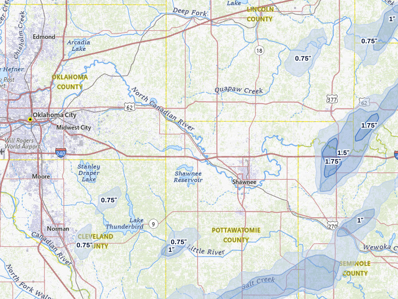 NEXRAD radar-signature map of the hail storm over Mcloud, OK on Mar 6, 2026