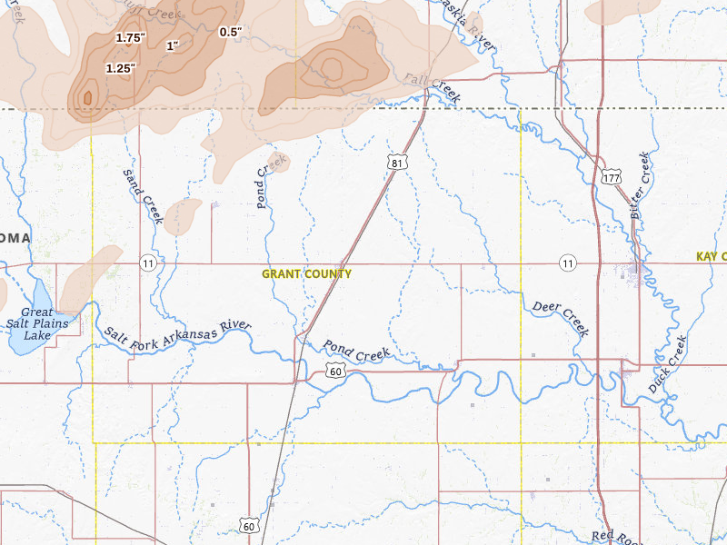 Radar-estimated hail-size map of the storm over Medford, OK on Mar 10, 2026