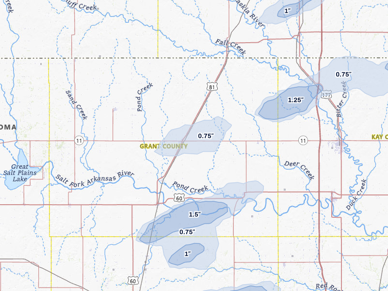 NEXRAD radar-signature map of the hail over Medford, OK