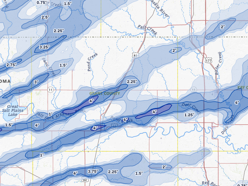 NEXRAD radar-signature map of the hail over Medford, OK