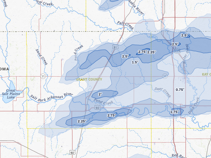 NEXRAD radar-signature map of the hail over Medford, OK