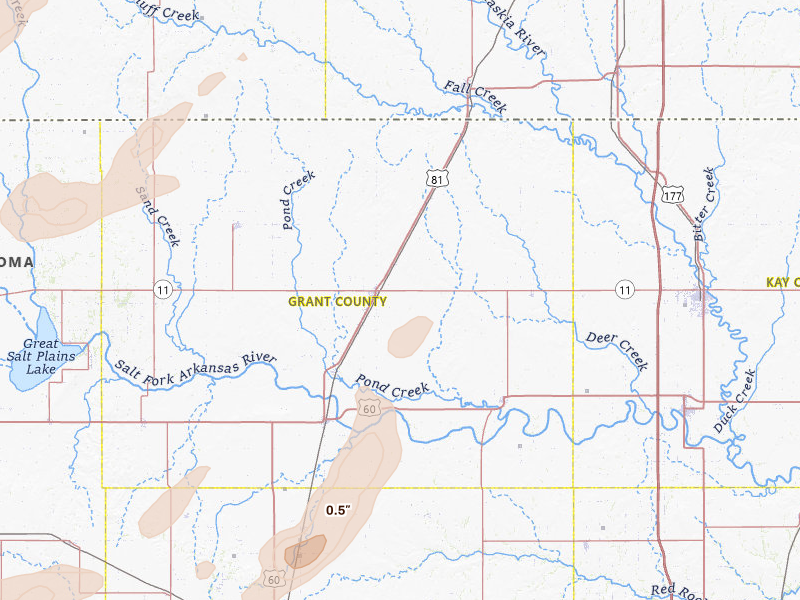Radar-estimated hail-size map of the storm over Medford, OK on May 29, 2026