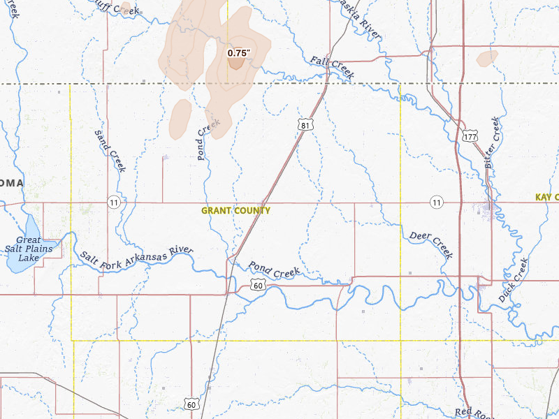 Radar-estimated hail-size map of the storm over Medford, OK on May 30, 2026