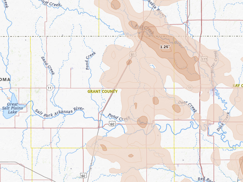 Radar-estimated hail-size map of the storm over Medford, OK