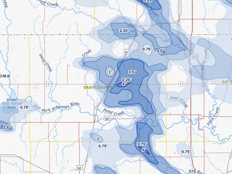 NEXRAD radar-signature map of the hail over Medford, OK
