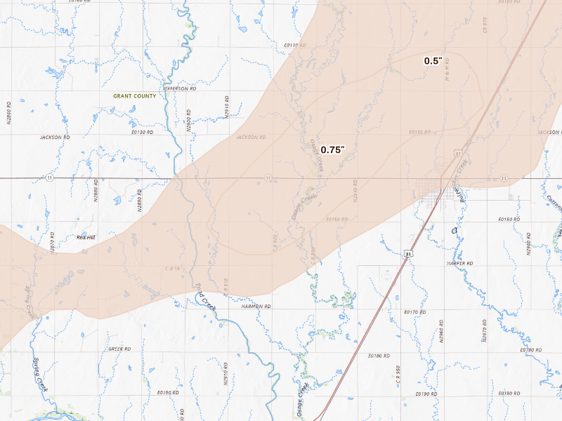 Radar-estimated hail-size map of the storm over Medford, OK