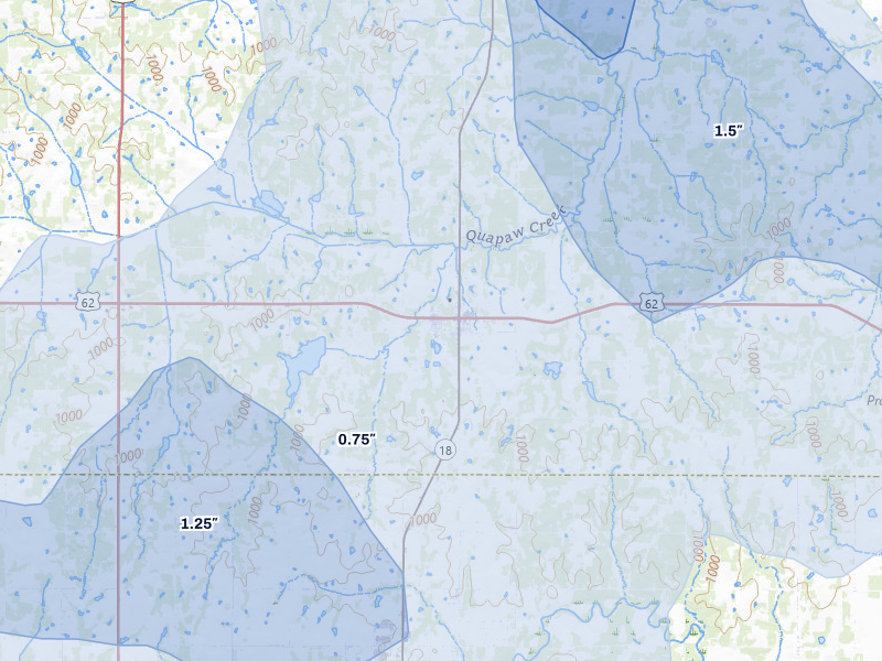 NEXRAD radar-signature map of the hail over Meeker, OK