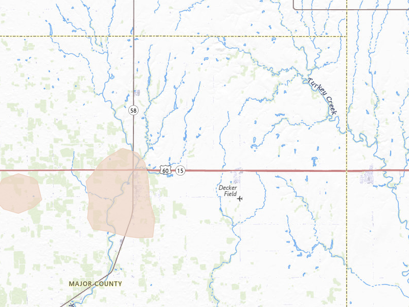 Radar-estimated hail-size map of the storm over Meno, OK on Jun 1, 2026