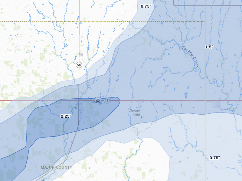 NEXRAD radar-signature map of the hail storm over Meno, OK on Jun 26, 2026
