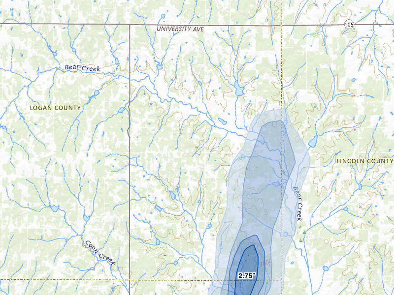 NEXRAD radar-signature map of the hail storm over Meridian, OK on Apr 26, 2026