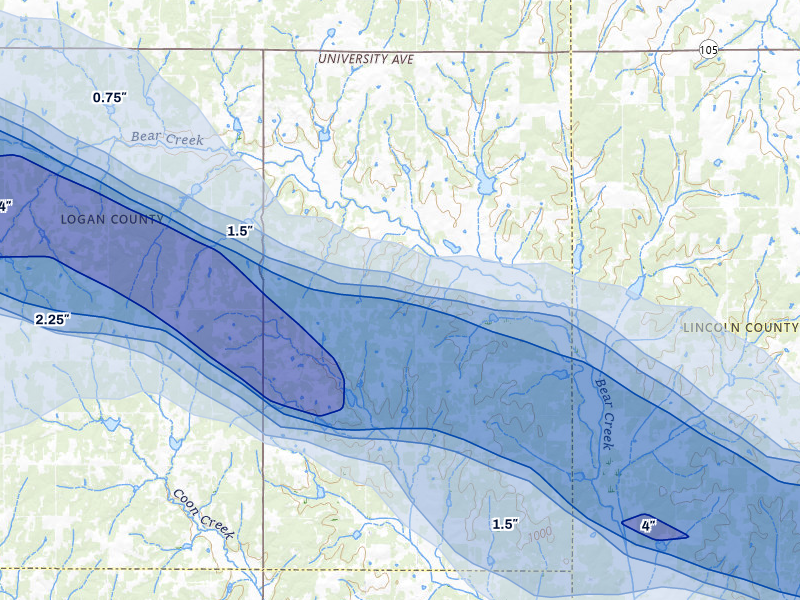 NEXRAD radar-signature map of the hail storm over Meridian, OK on Jun 26, 2026