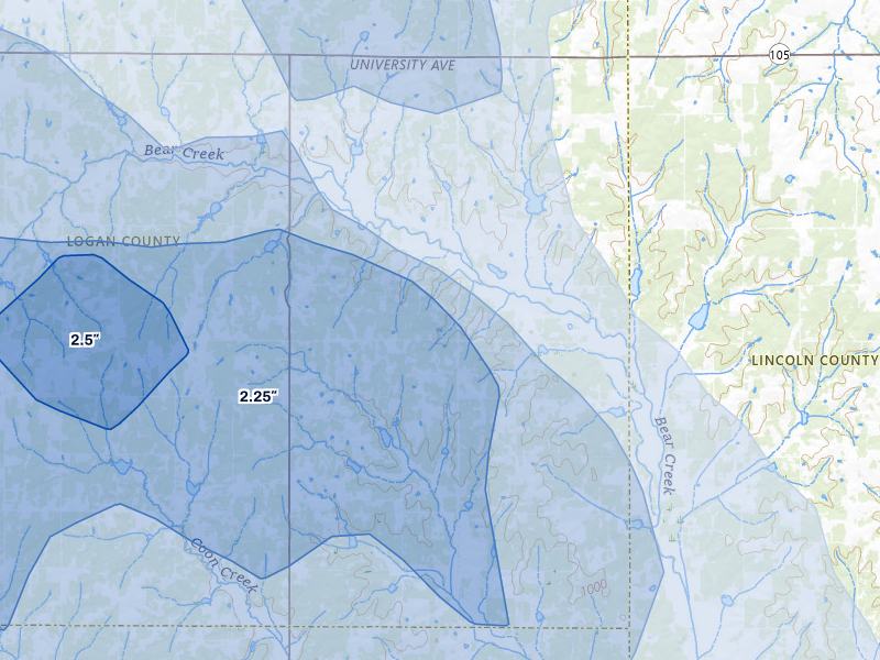 NEXRAD radar-signature map of the hail storm over Meridian, OK on Jul 4, 2026