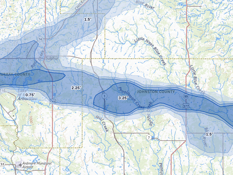 NEXRAD radar-signature map of the hail storm over Mill Creek, OK on Apr 28, 2026