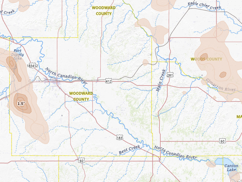 Radar-estimated hail-size map of the storm over Mooreland, OK