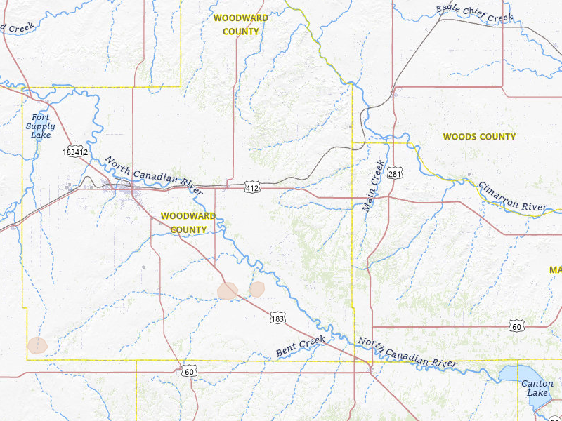 Radar-estimated hail-size map of the storm over Mooreland, OK on Jun 25, 2026