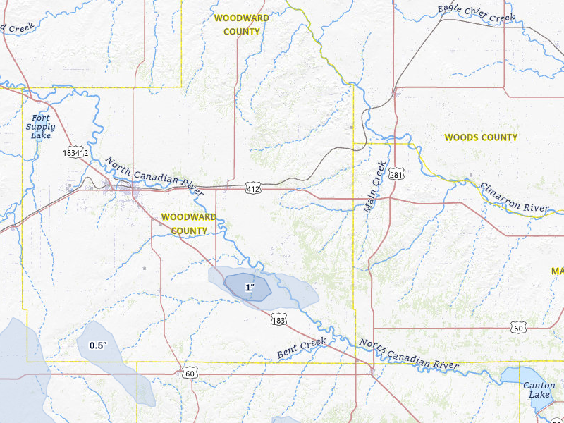 NEXRAD radar-signature map of the hail storm over Mooreland, OK on Jun 25, 2026