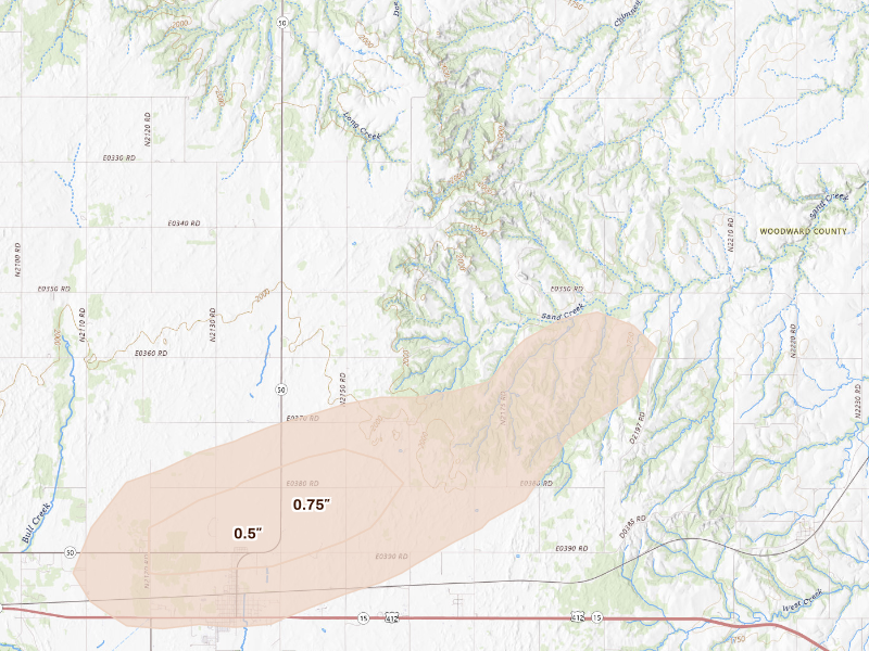 Radar-estimated hail-size map of the storm over Mooreland, OK