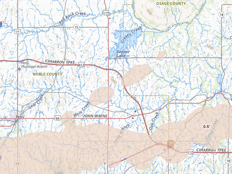 Radar-estimated hail-size map of the storm over Morrison, OK on Apr 17, 2026