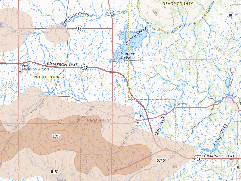 Radar-estimated hail-size map of the storm over Morrison, OK on Jun 26, 2026