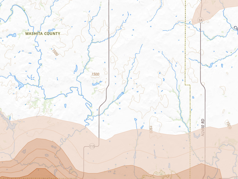 Radar-estimated hail-size map of the storm over Mountain View, OK on Apr 3, 2026