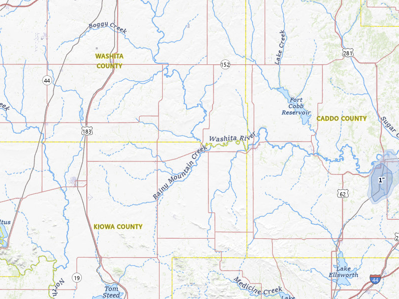 NEXRAD radar-signature map of the hail storm over Mountain View, OK on Jul 7, 2026