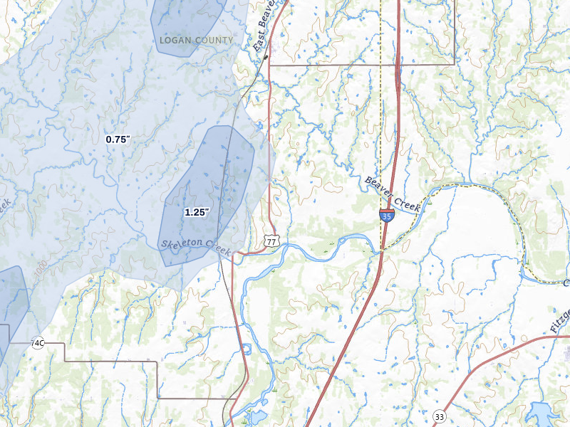 NEXRAD radar-signature map of the hail storm over Mulhall, OK on Jan 8, 2026