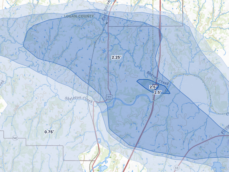 NEXRAD radar-signature map of the hail over Mulhall, OK