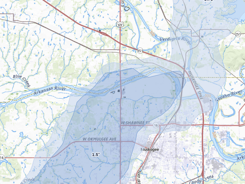 NEXRAD radar-signature map of the hail storm over Muskogee, OK on Mar 6, 2026