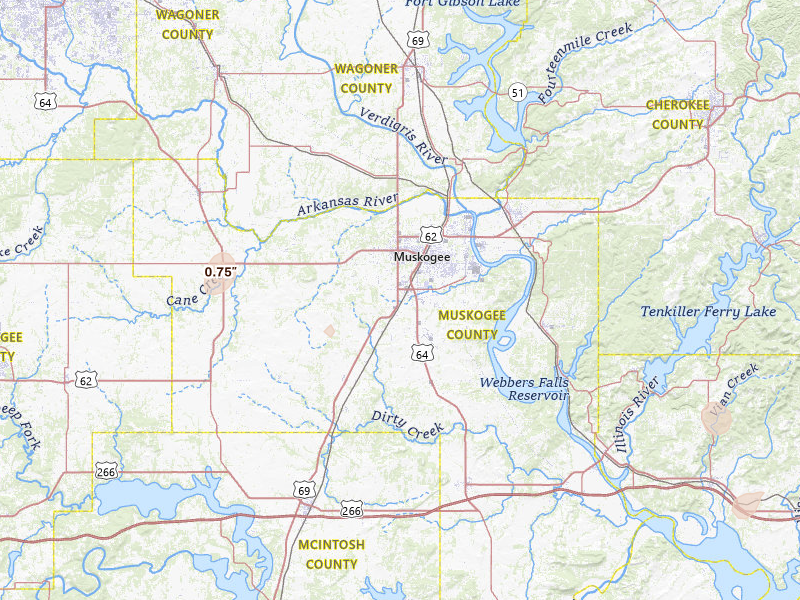 Radar-estimated hail-size map of the storm over Muskogee, OK