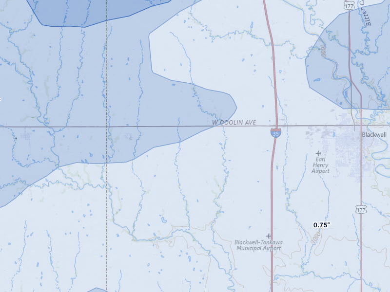 NEXRAD radar-signature map of the hail storm over Nardin, OK on Apr 23, 2026