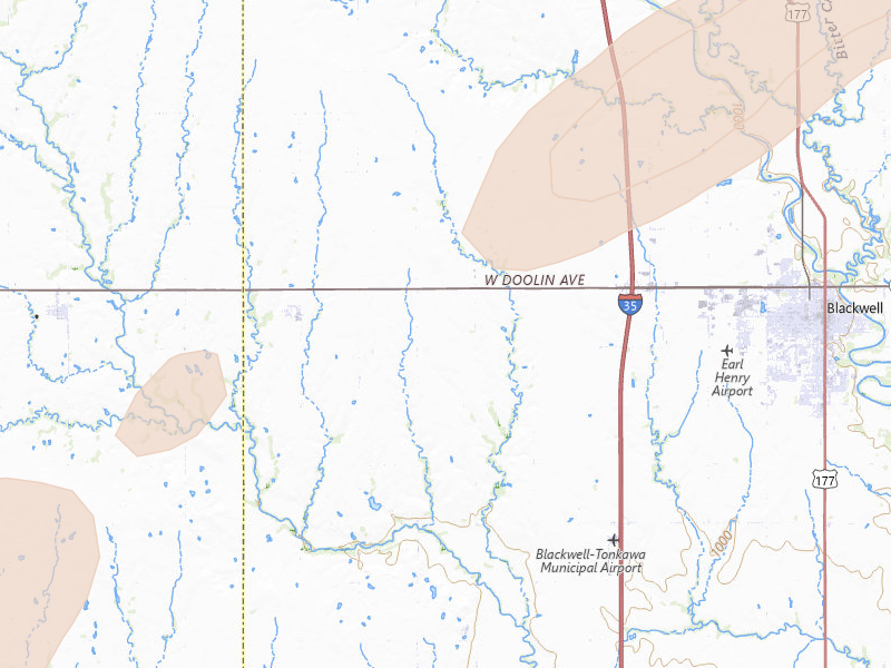 Radar-estimated hail-size map of the storm over Nardin, OK on Jun 26, 2026