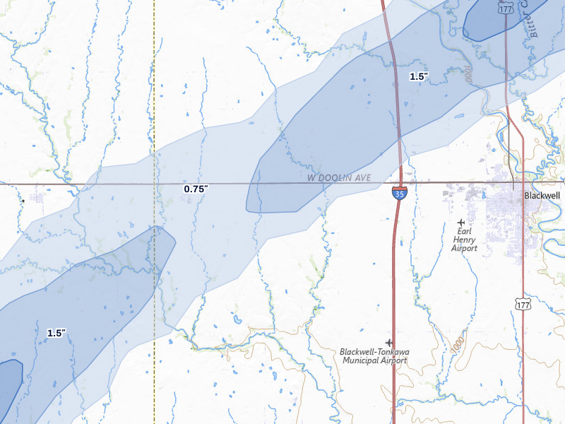 NEXRAD radar-signature map of the hail storm over Nardin, OK on Jun 26, 2026
