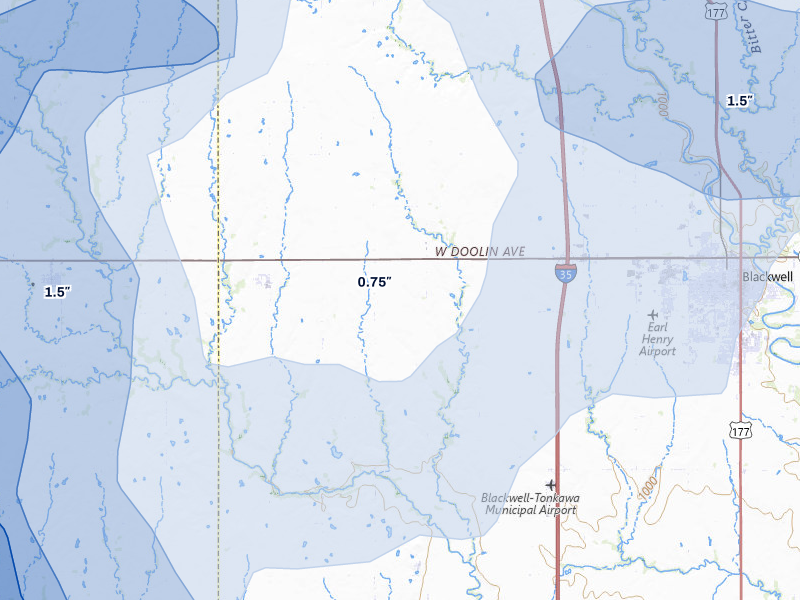 NEXRAD radar-signature map of the hail storm over Nardin, OK on Jul 4, 2026
