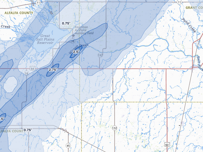 NEXRAD radar-signature map of the hail storm over Nash, OK on Mar 5, 2026