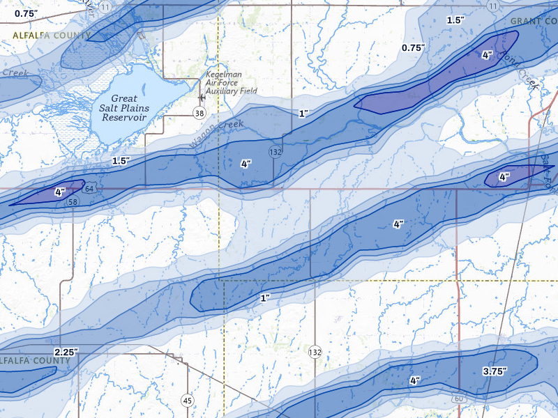 NEXRAD radar-signature map of the hail over Nash, OK