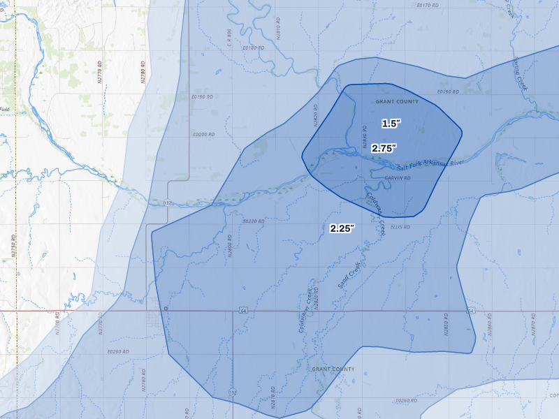 NEXRAD radar-signature map of the hail storm over Nash, OK on Aug 6, 2026
