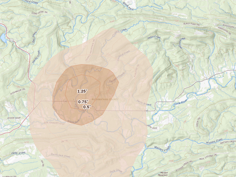 Radar-estimated hail-size map of the storm over Nashoba, OK