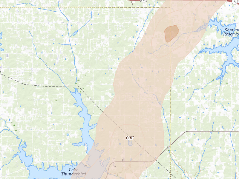 Radar-estimated hail-size map of the storm over Newalla, OK on Mar 6, 2026
