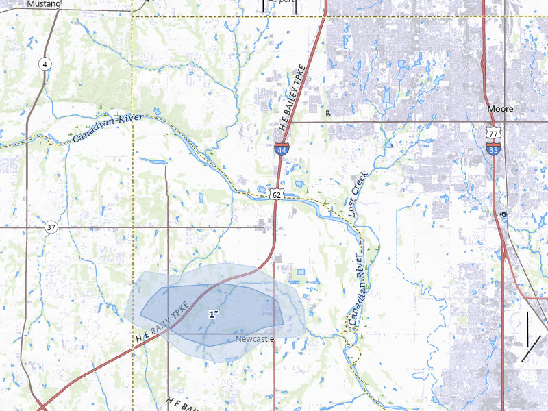 NEXRAD radar-signature map of the hail storm over Newcastle, OK on Jan 7, 2026