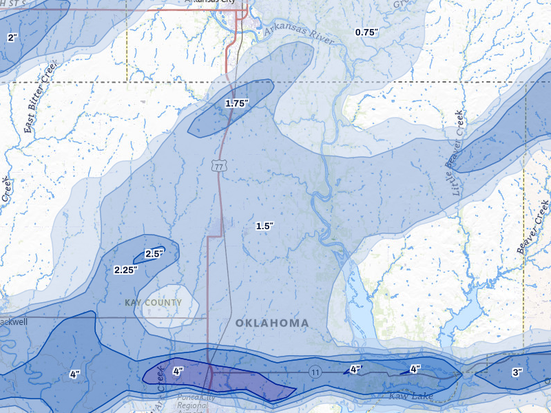NEXRAD radar-signature map of the hail over Newkirk, OK