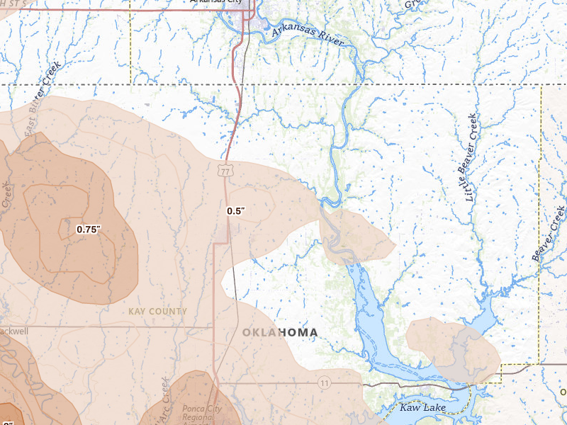 Radar-estimated hail-size map of the storm over Newkirk, OK