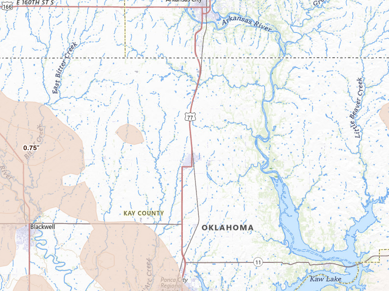 Radar-estimated hail-size map of the storm over Newkirk, OK