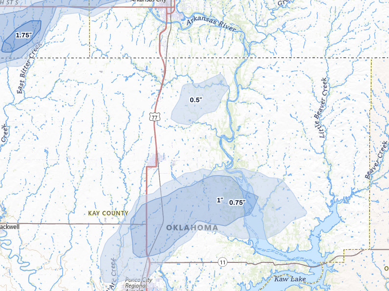 NEXRAD radar-signature map of the hail storm over Newkirk, OK on Jul 11, 2026
