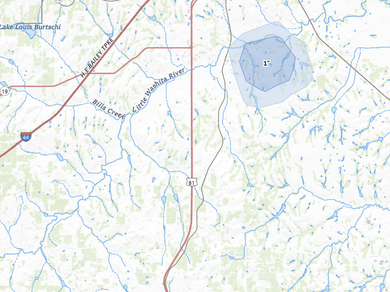 NEXRAD radar-signature map of the hail storm over Ninnekah, OK on Apr 28, 2026