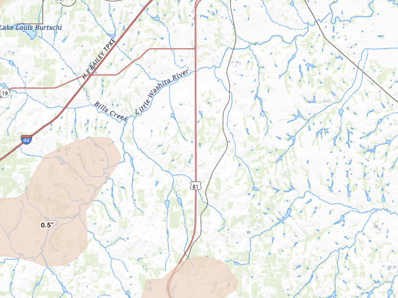 Radar-estimated hail-size map of the storm over Ninnekah, OK on May 9, 2026