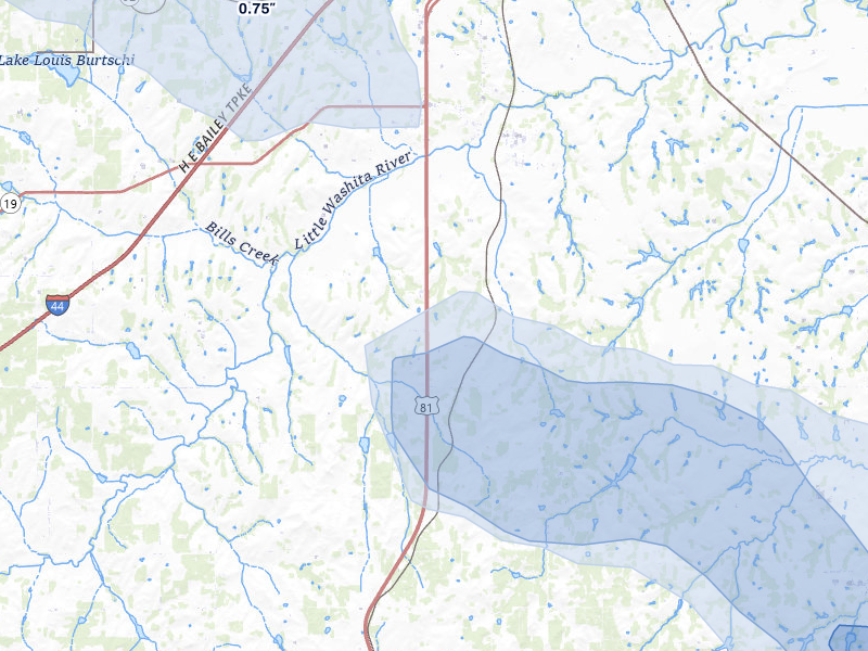 NEXRAD radar-signature map of the hail over Ninnekah, OK